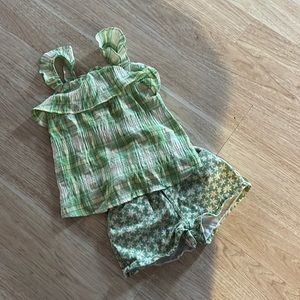 Zara summer spaghetti strap top & Zara scrunchie shorts with flowers on them